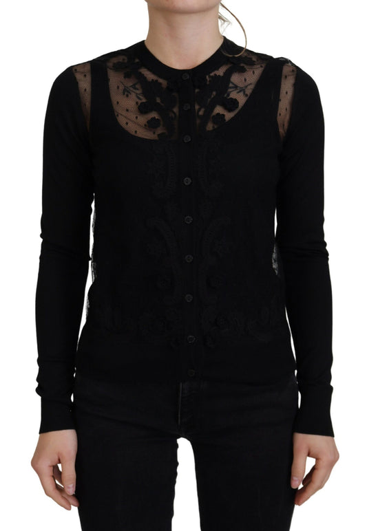 Dolce & Gabbana Black Floral Lace Button Cardigan Sweater by Dolce & Gabbana
