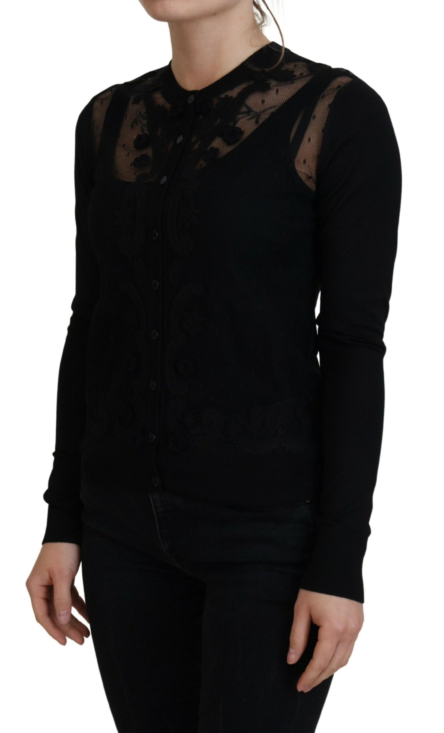 Dolce & Gabbana Black Floral Lace Button Cardigan Sweater by Dolce & Gabbana