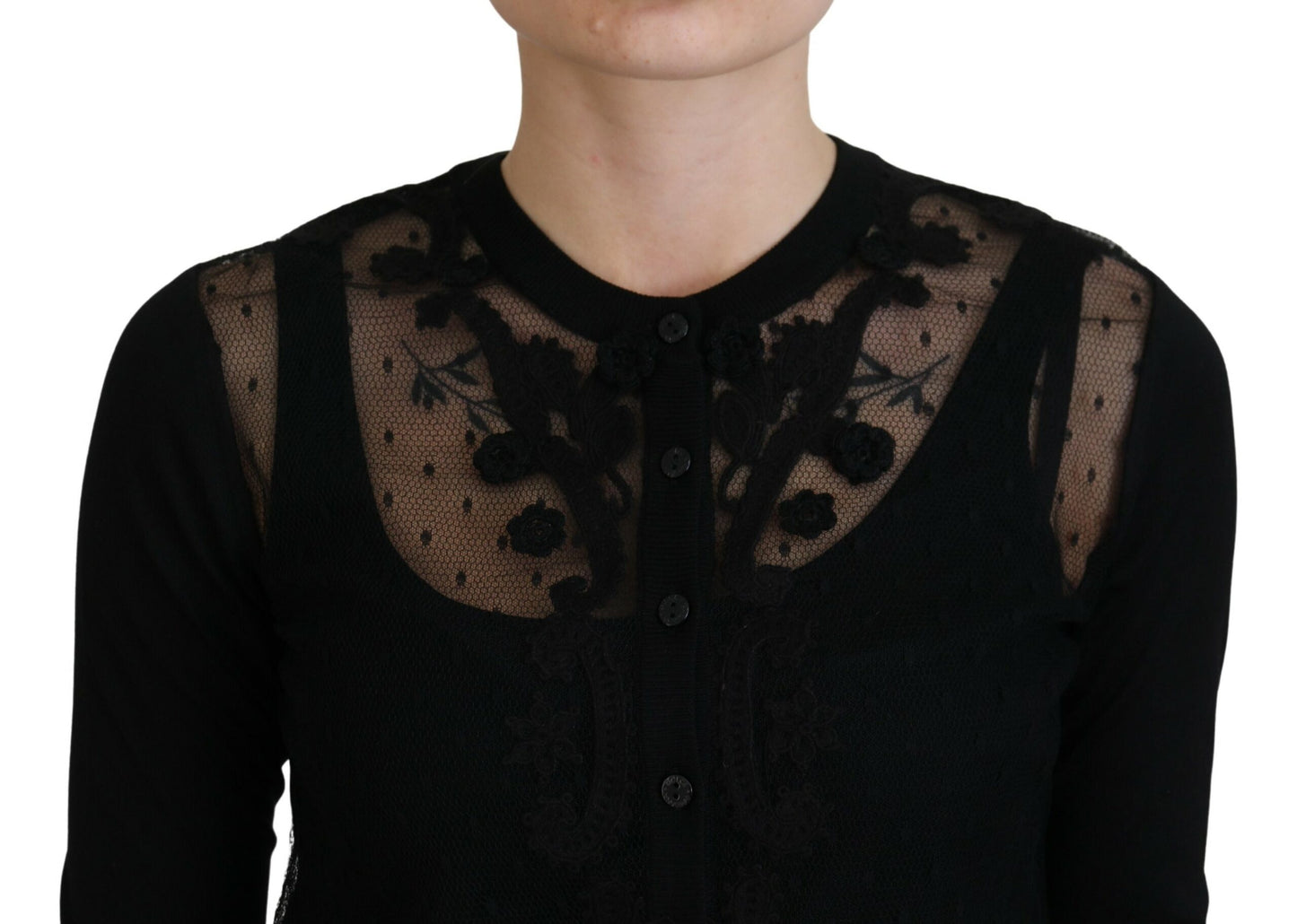 Dolce & Gabbana Black Floral Lace Button Cardigan Sweater by Dolce & Gabbana