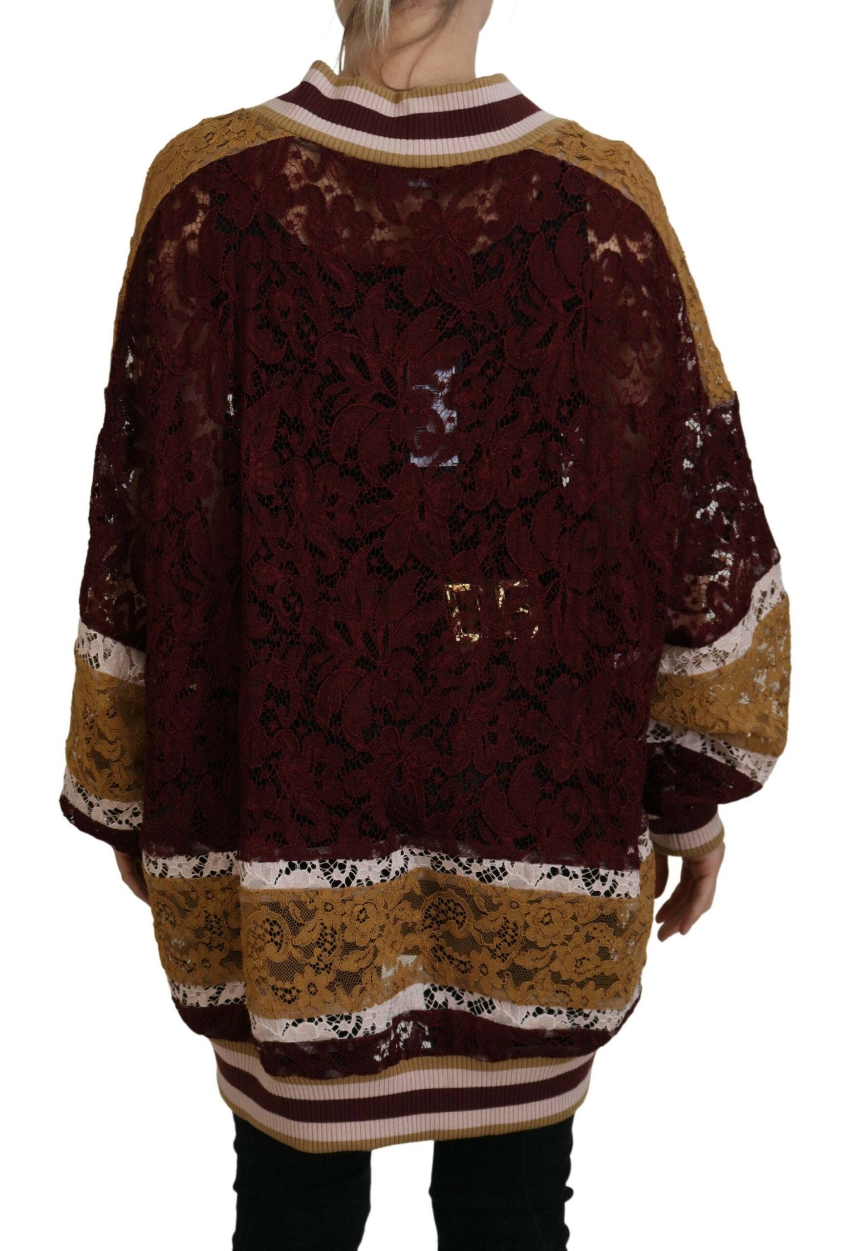 Dolce & Gabbana Multicolor Lace V-neck Pullover Sweater by Dolce & Gabbana