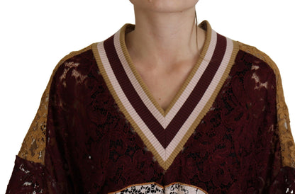 Dolce & Gabbana Multicolor Lace V-neck Pullover Sweater by Dolce & Gabbana
