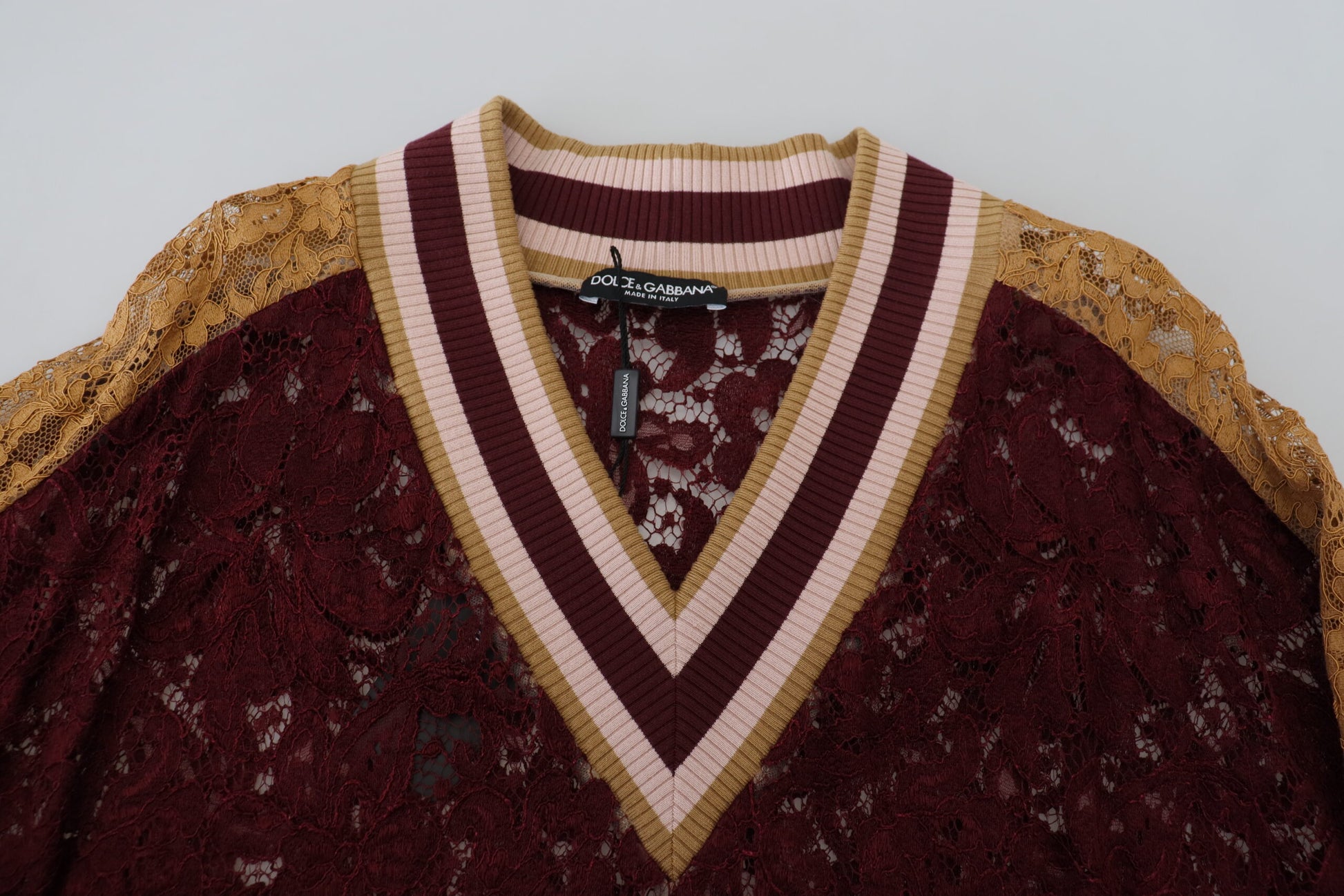 Dolce & Gabbana Multicolor Lace V-neck Pullover Sweater by Dolce & Gabbana