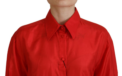 Dolce &amp; Gabbana Red Silk Collared Long Sleeves Dress Shirt Top