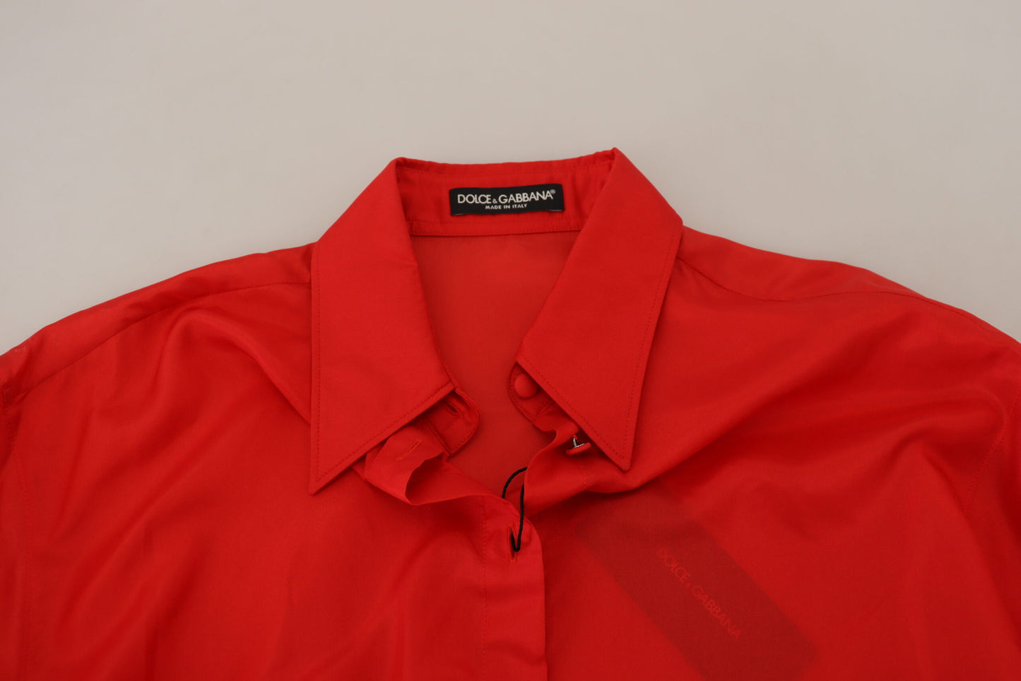 Dolce &amp; Gabbana Red Silk Collared Long Sleeves Dress Shirt Top