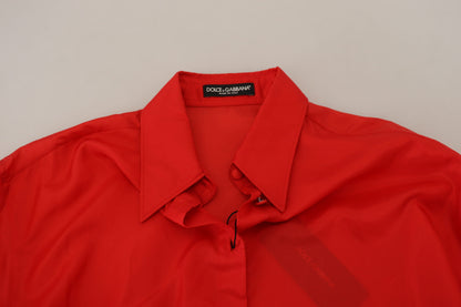 Dolce &amp; Gabbana Red Silk Collared Long Sleeves Dress Shirt Top