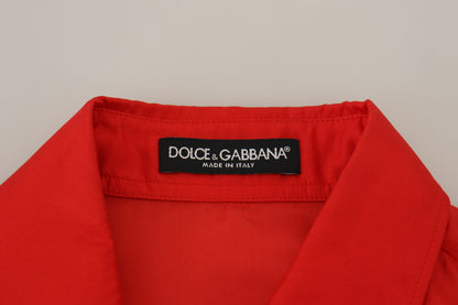 Dolce &amp; Gabbana Red Silk Collared Long Sleeves Dress Shirt Top