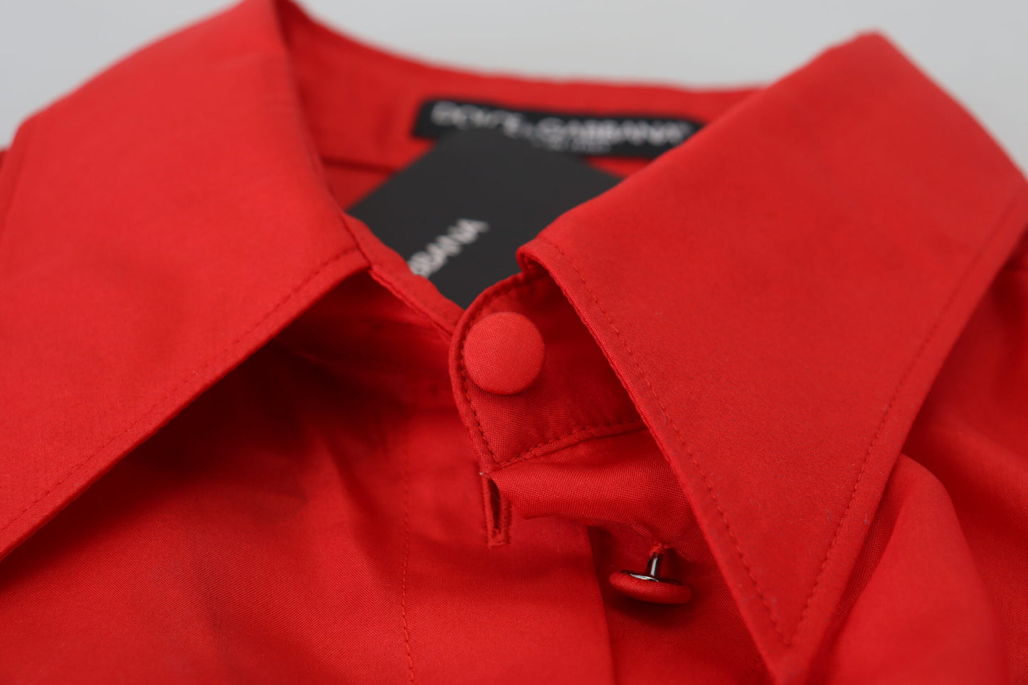 Dolce &amp; Gabbana Red Silk Collared Long Sleeves Dress Shirt Top