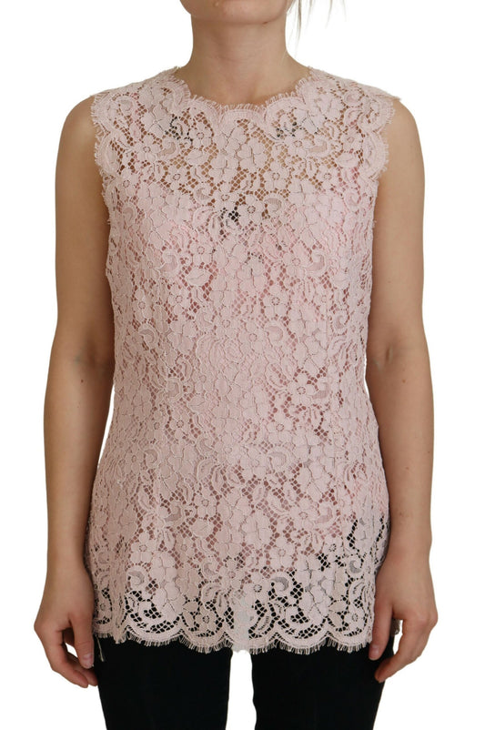 Dolce &amp; Gabbana - Chemisier élégant sans manches en dentelle transparente rose