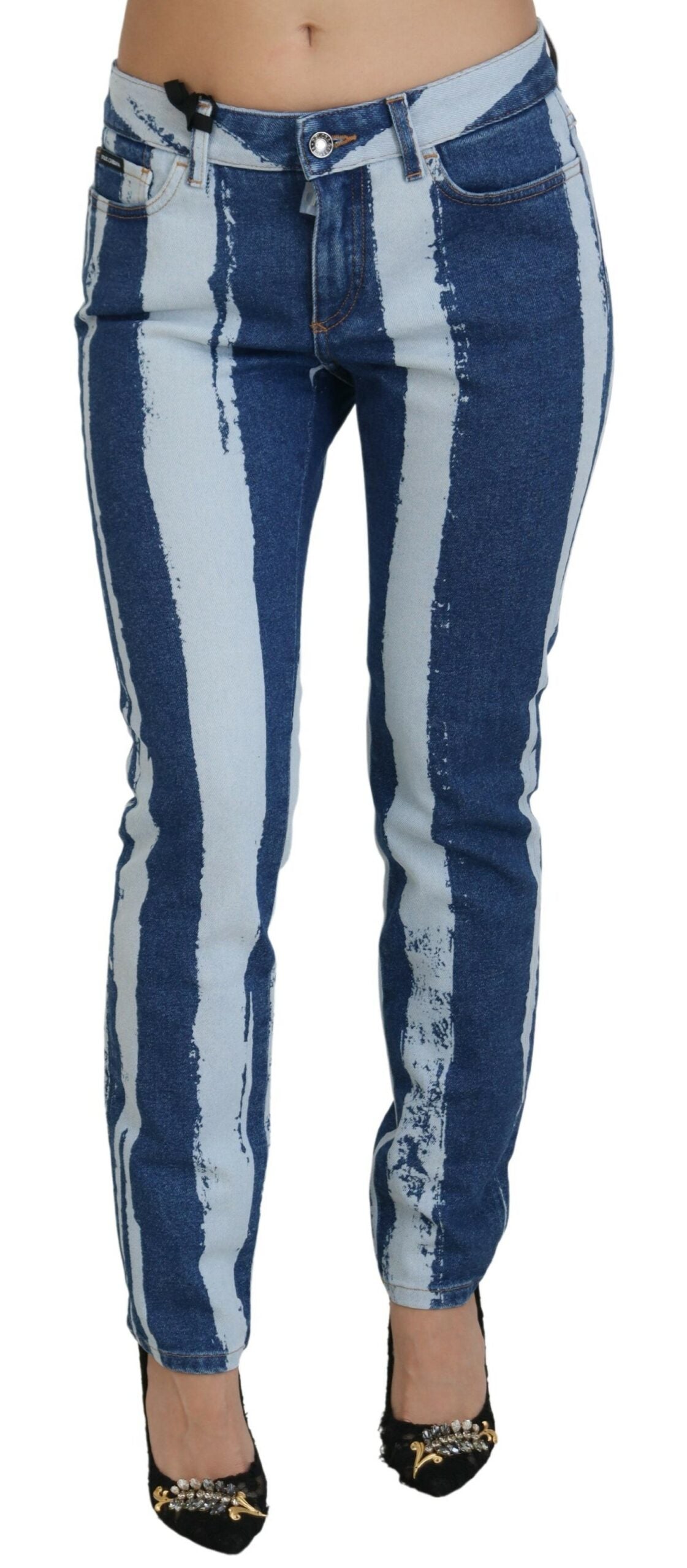 Dolce & Gabbana Cobalt Blue Stripes Skinny Denim Cotton Jeans by Dolce & Gabbana