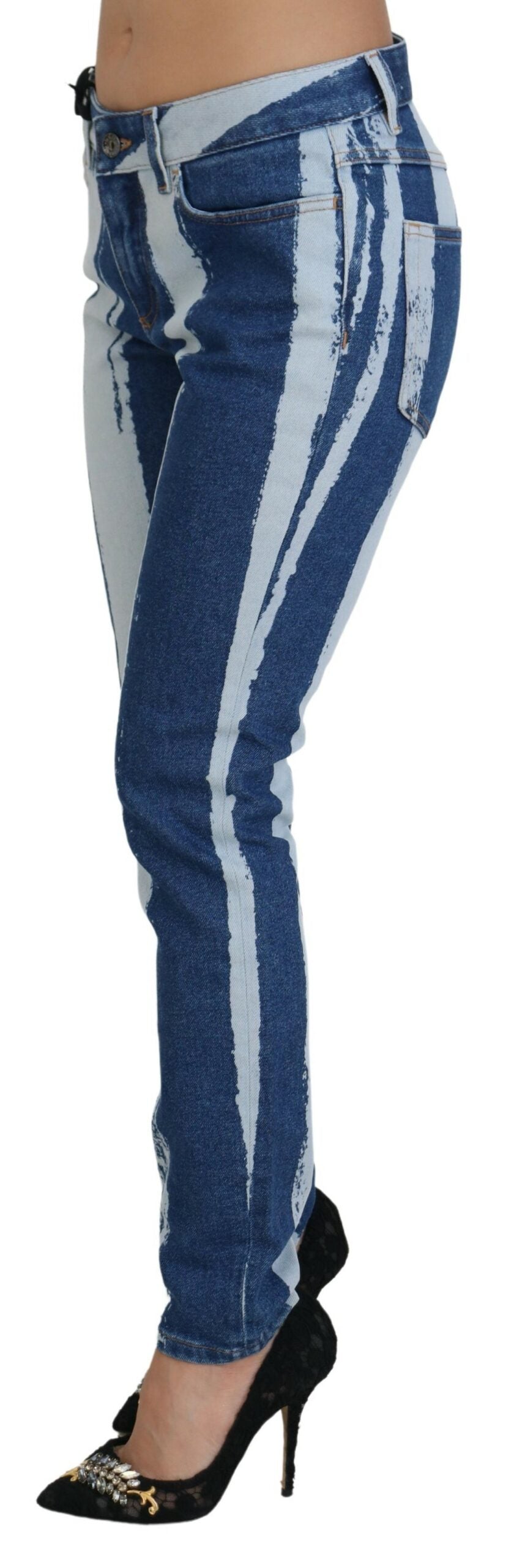 Dolce & Gabbana Cobalt Blue Stripes Skinny Denim Cotton Jeans by Dolce & Gabbana