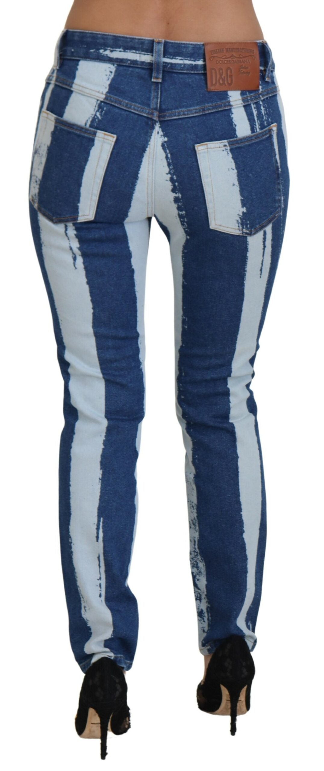 Dolce & Gabbana Cobalt Blue Stripes Skinny Denim Cotton Jeans by Dolce & Gabbana