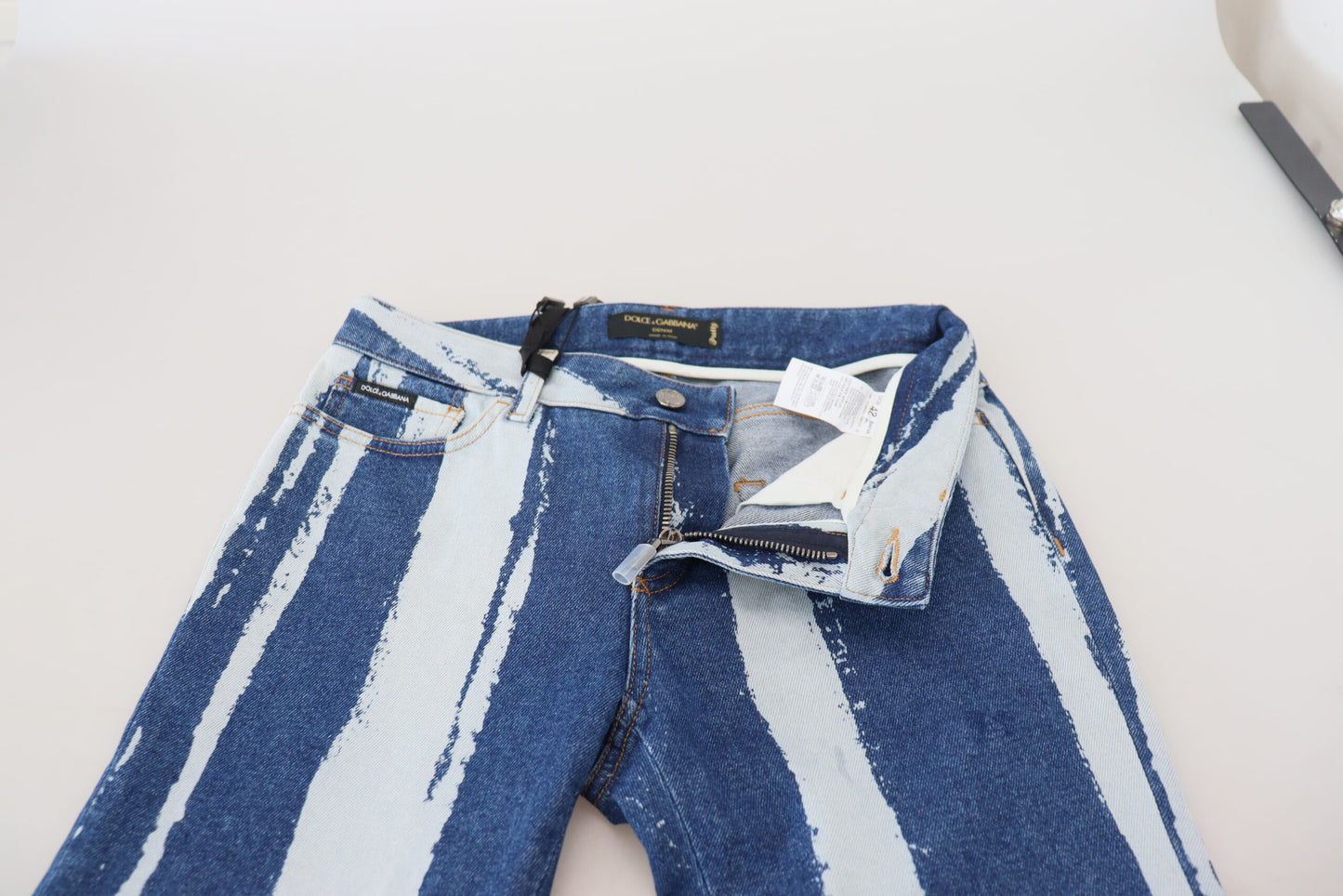 Dolce & Gabbana Cobalt Blue Stripes Skinny Denim Cotton Jeans by Dolce & Gabbana