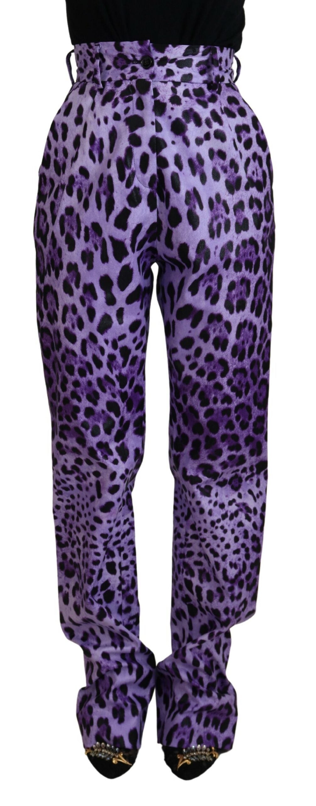 Dolce & Gabbana Purple Leopard Print High Waist Pants by Dolce & Gabbana