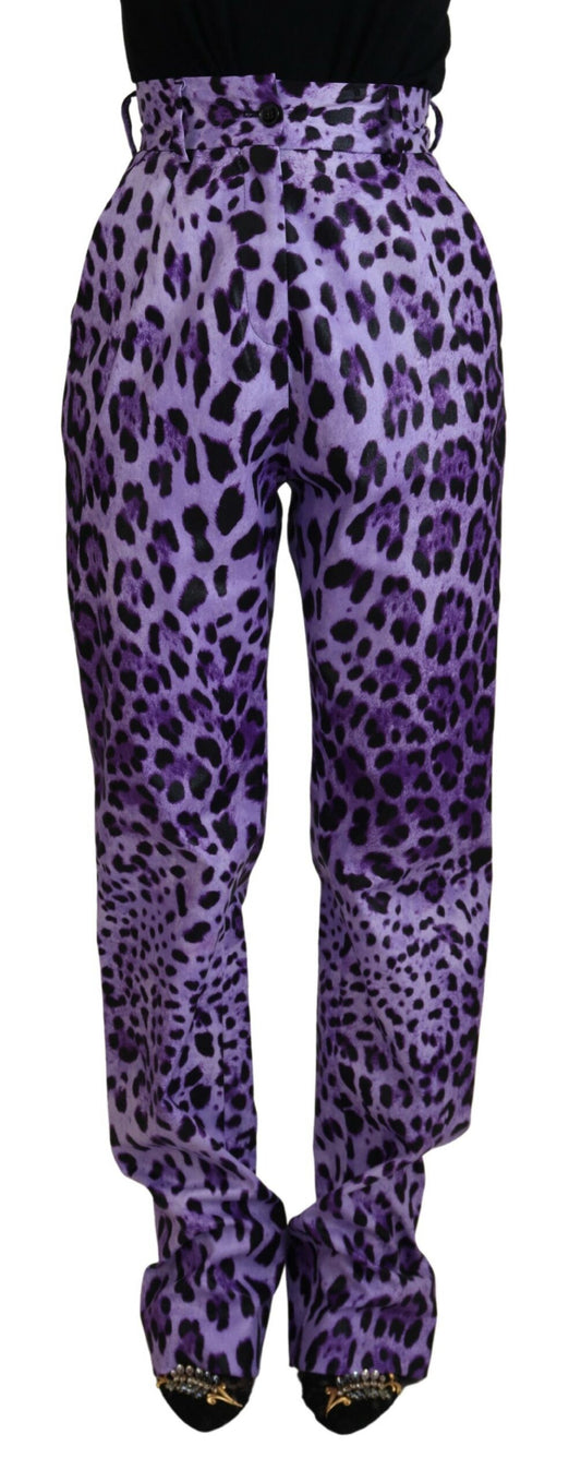 Dolce & Gabbana Purple Leopard Print High Waist Pants by Dolce & Gabbana