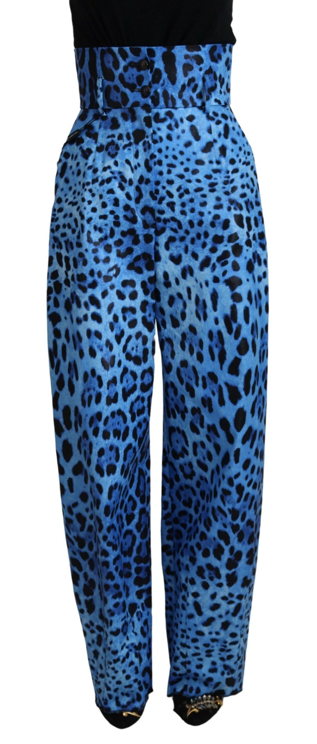 Dolce & Gabbana Blue Leopard Print High Waist Pants by Dolce & Gabbana