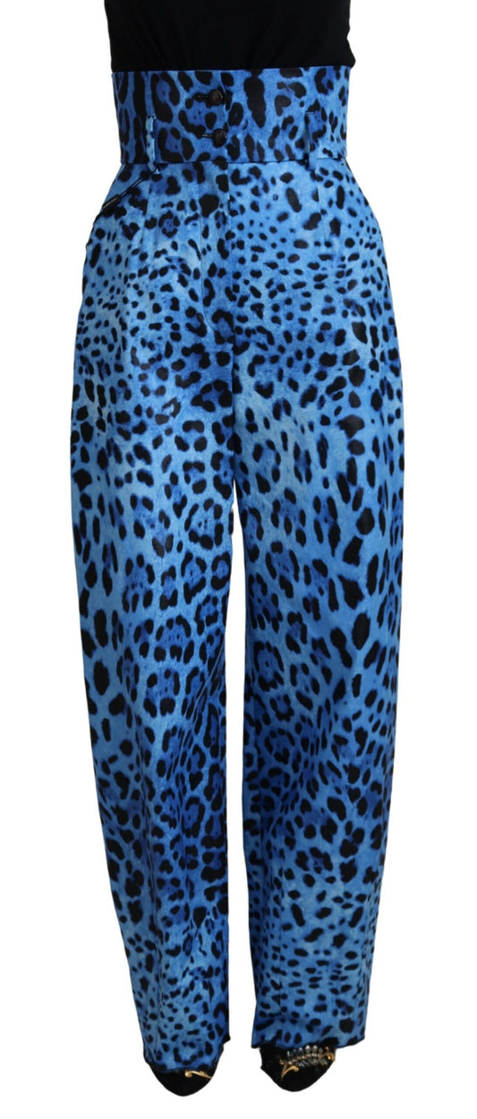 Dolce & Gabbana Blue Leopard Print High Waist Pants by Dolce & Gabbana