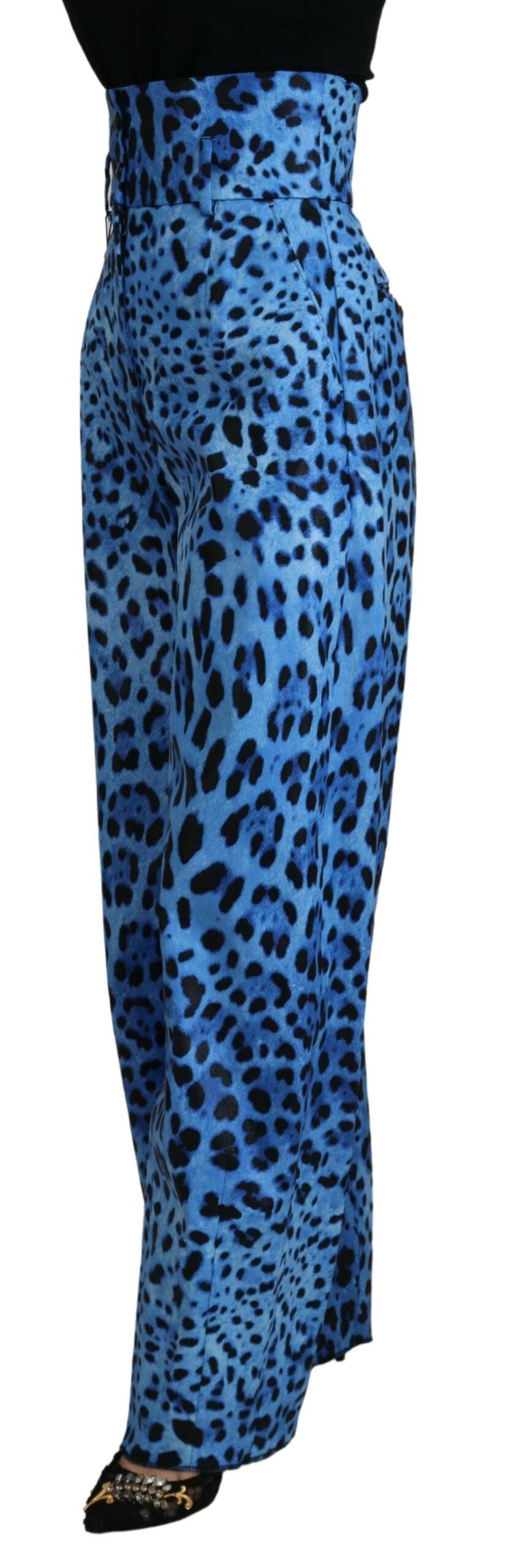 Dolce & Gabbana Blue Leopard Print High Waist Pants by Dolce & Gabbana