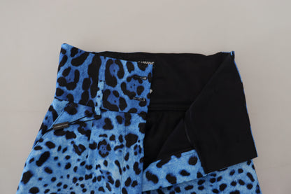 Dolce & Gabbana Blue Leopard Print High Waist Pants by Dolce & Gabbana