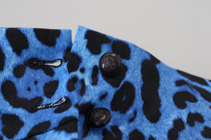 Dolce & Gabbana Blue Leopard Print High Waist Pants by Dolce & Gabbana