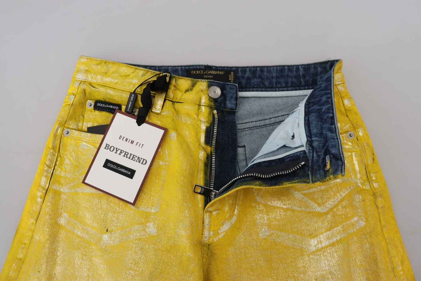 Dolce & Gabbana Yellow Leopard Cotton Straight Denim Jeans by Dolce & Gabbana