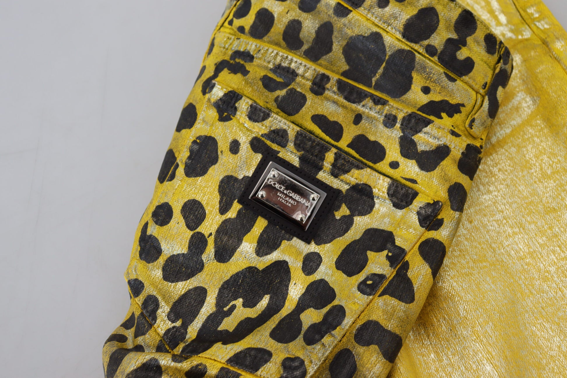 Dolce & Gabbana Yellow Leopard Cotton Straight Denim Jeans by Dolce & Gabbana
