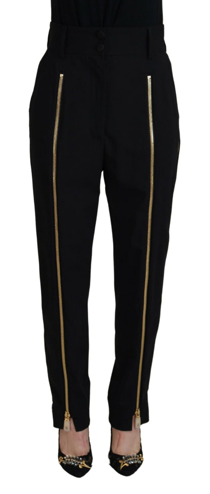 Dolce & Gabbana Black Wool High Waist Tapered Pants by Dolce & Gabbana