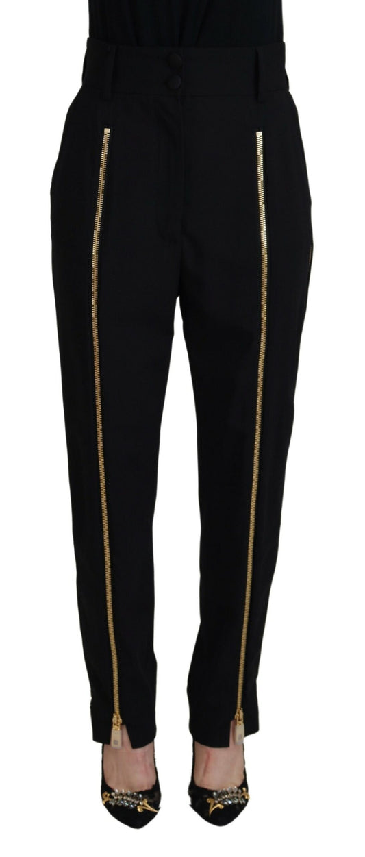 Dolce & Gabbana Black Wool High Waist Tapered Pants by Dolce & Gabbana
