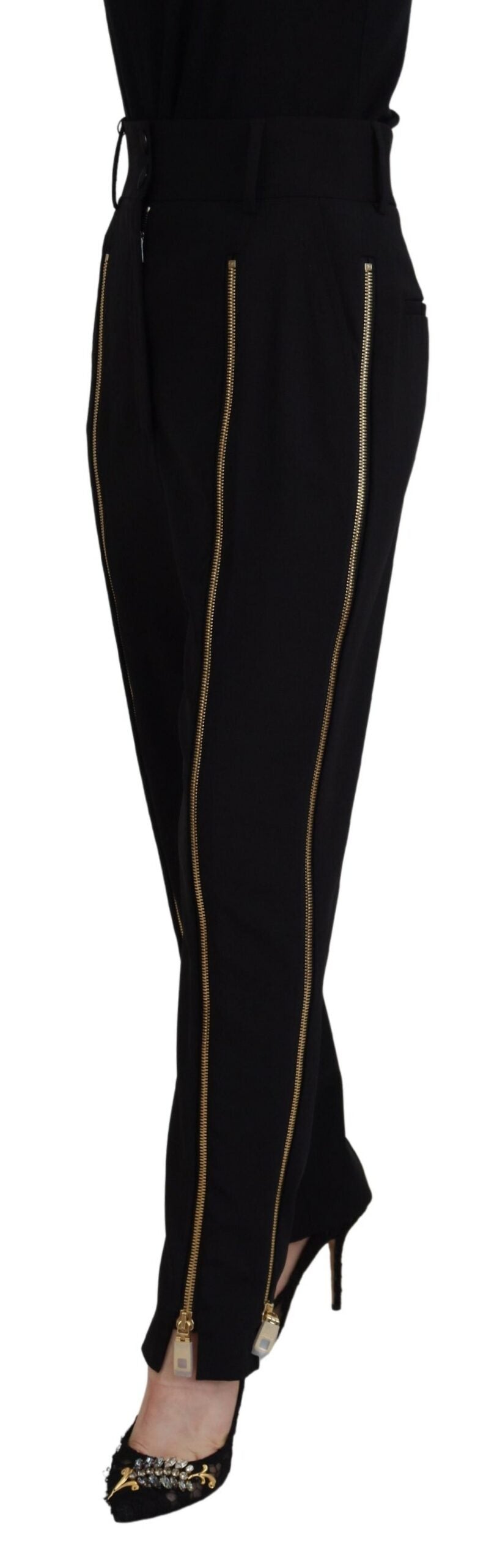 Dolce & Gabbana Black Wool High Waist Tapered Pants by Dolce & Gabbana