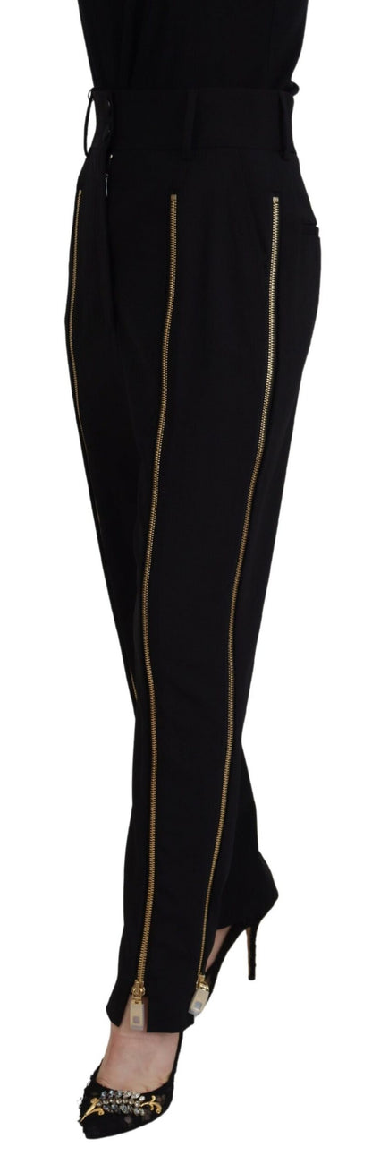 Dolce & Gabbana Black Wool High Waist Tapered Pants by Dolce & Gabbana