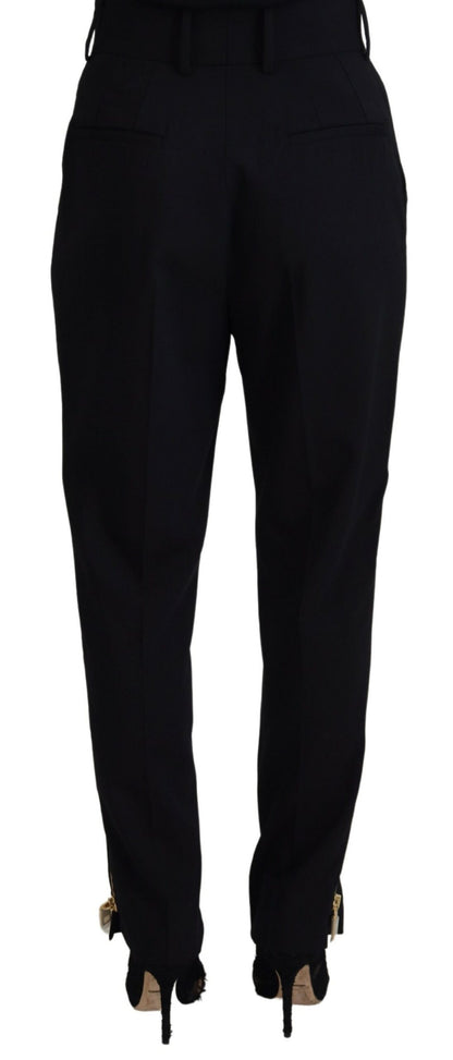 Dolce & Gabbana Black Wool High Waist Tapered Pants by Dolce & Gabbana