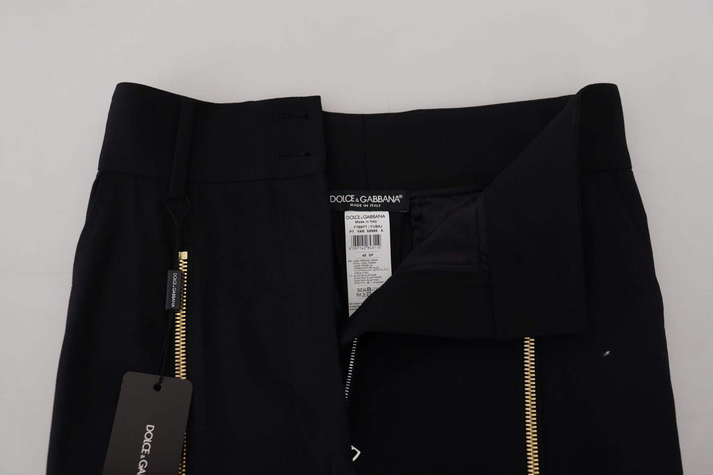 Dolce & Gabbana Black Wool High Waist Tapered Pants by Dolce & Gabbana
