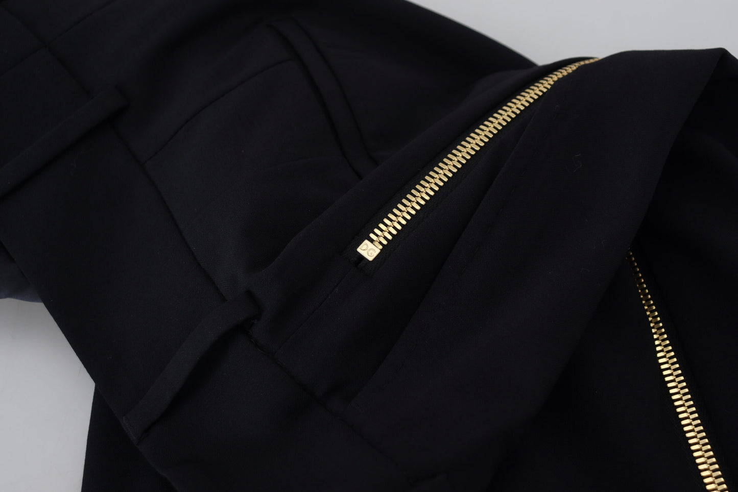 Dolce & Gabbana Black Wool High Waist Tapered Pants by Dolce & Gabbana
