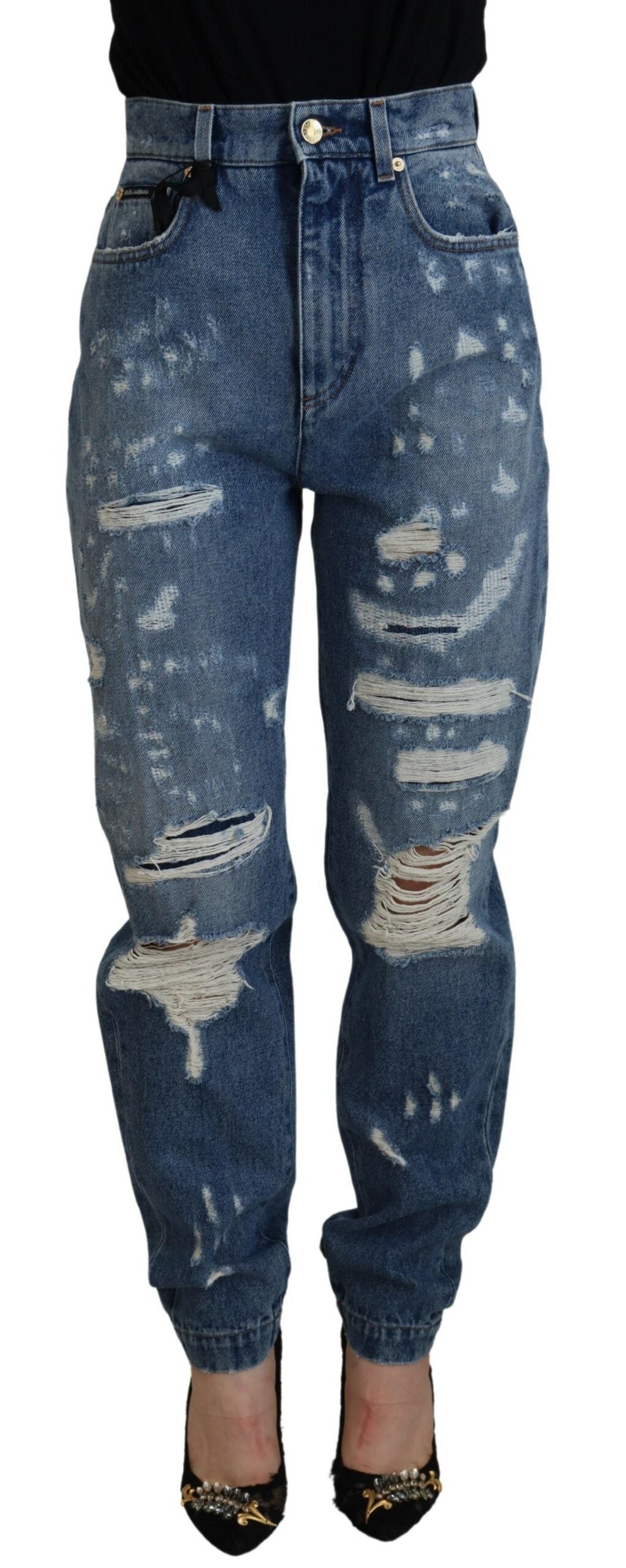 Dolce & Gabbana Blue Tattered Skinny Denim Cotton Jeans by Dolce & Gabbana