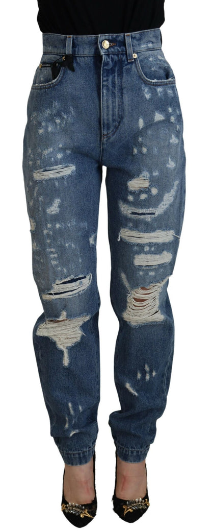 Dolce & Gabbana Blue Tattered Skinny Denim Cotton Jeans by Dolce & Gabbana