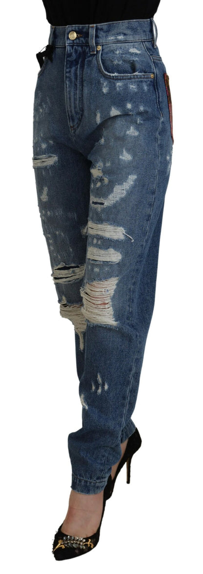 Dolce & Gabbana Blue Tattered Skinny Denim Cotton Jeans by Dolce & Gabbana