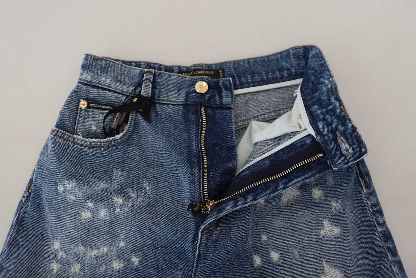 Dolce & Gabbana Blue Tattered Skinny Denim Cotton Jeans by Dolce & Gabbana