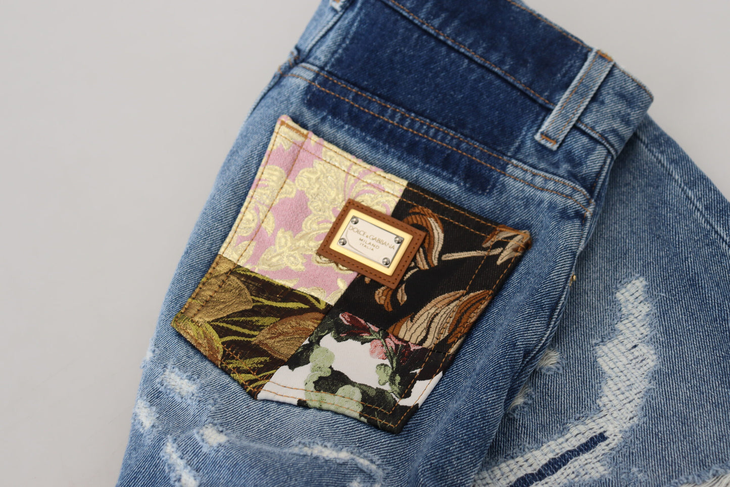 Dolce & Gabbana Blue Tattered Skinny Denim Cotton Jeans by Dolce & Gabbana