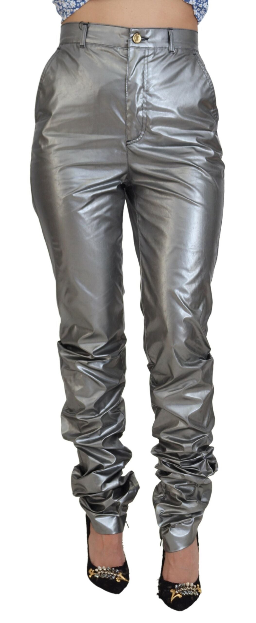 Dolce & Gabbana Metallic Silver High Waist Skinny Pants by Dolce & Gabbana
