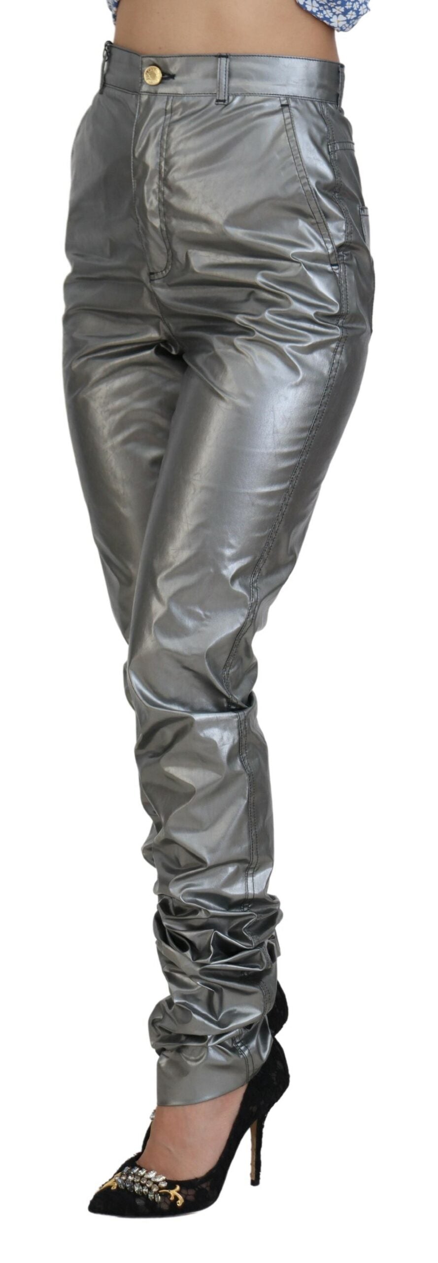 Dolce & Gabbana Metallic Silver High Waist Skinny Pants by Dolce & Gabbana