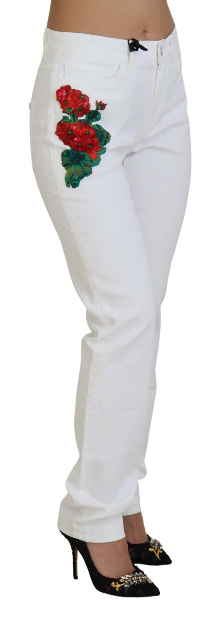 Dolce & Gabbana White Floral Embroidery Skinny Denim Jeans by Dolce & Gabbana