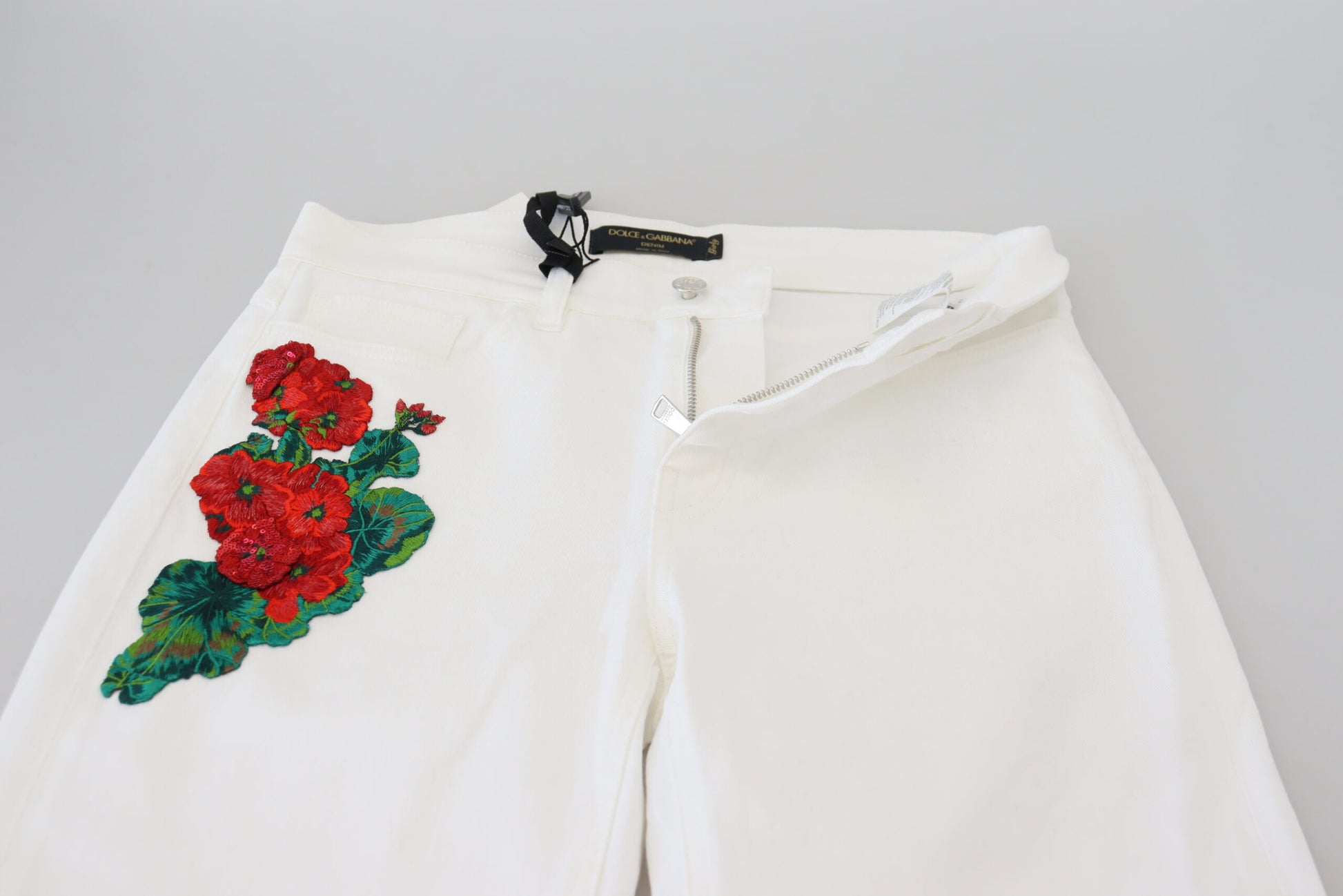 Dolce & Gabbana White Floral Embroidery Skinny Denim Jeans by Dolce & Gabbana
