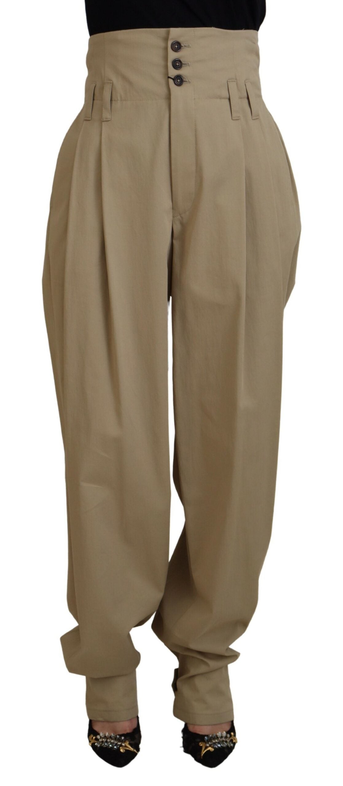 Dolce & Gabbana Brown Cotton High Waist Tapered Pants by Dolce & Gabbana