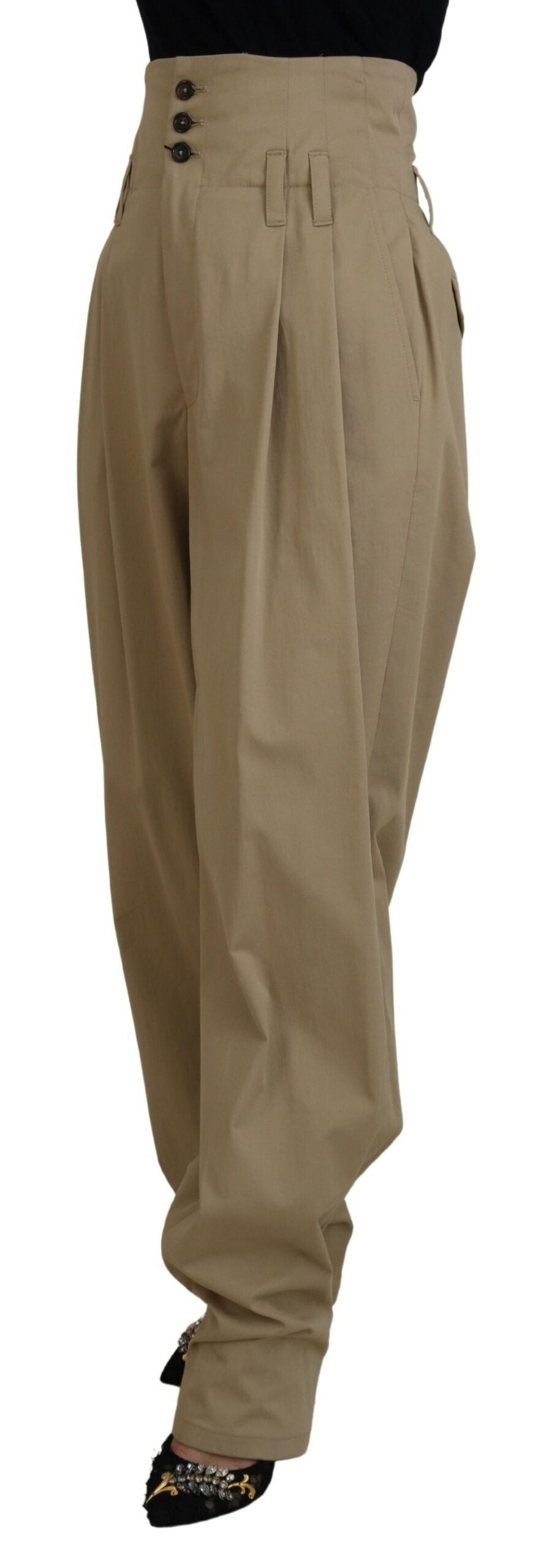 Dolce & Gabbana Brown Cotton High Waist Tapered Pants by Dolce & Gabbana