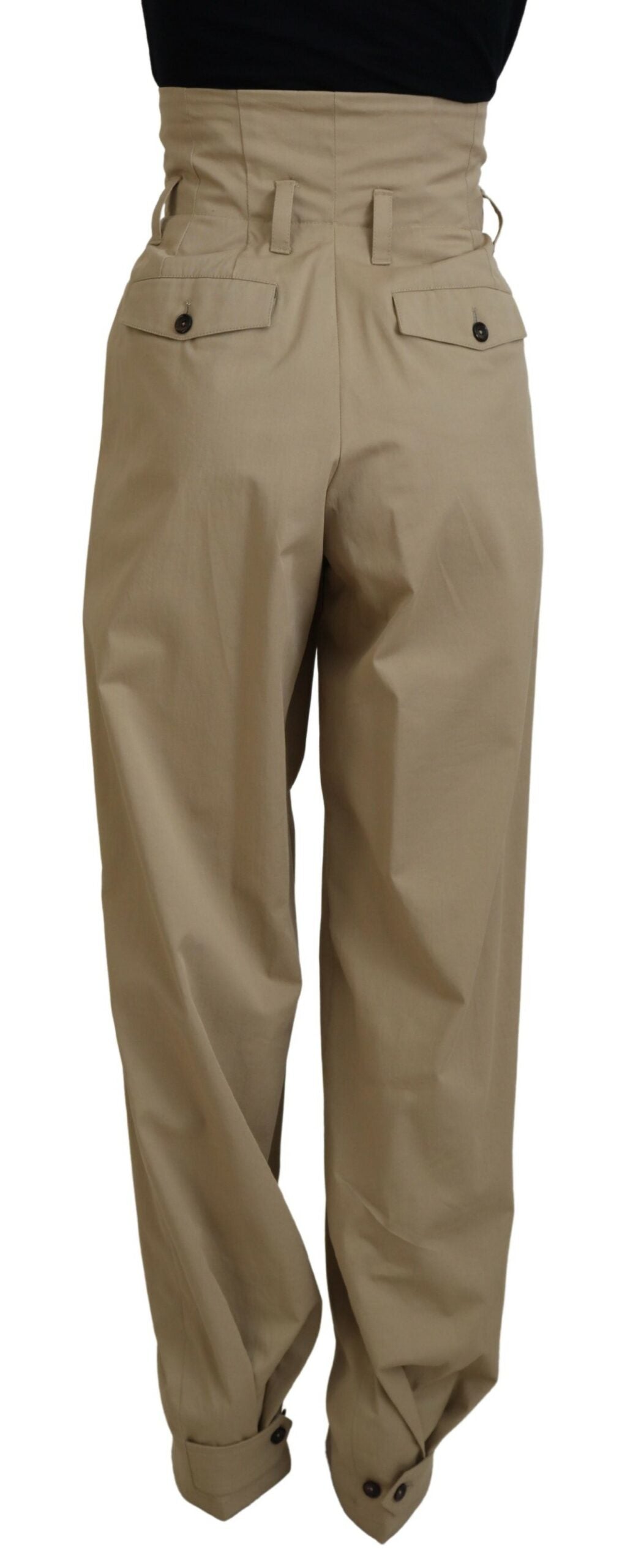 Dolce & Gabbana Brown Cotton High Waist Tapered Pants by Dolce & Gabbana
