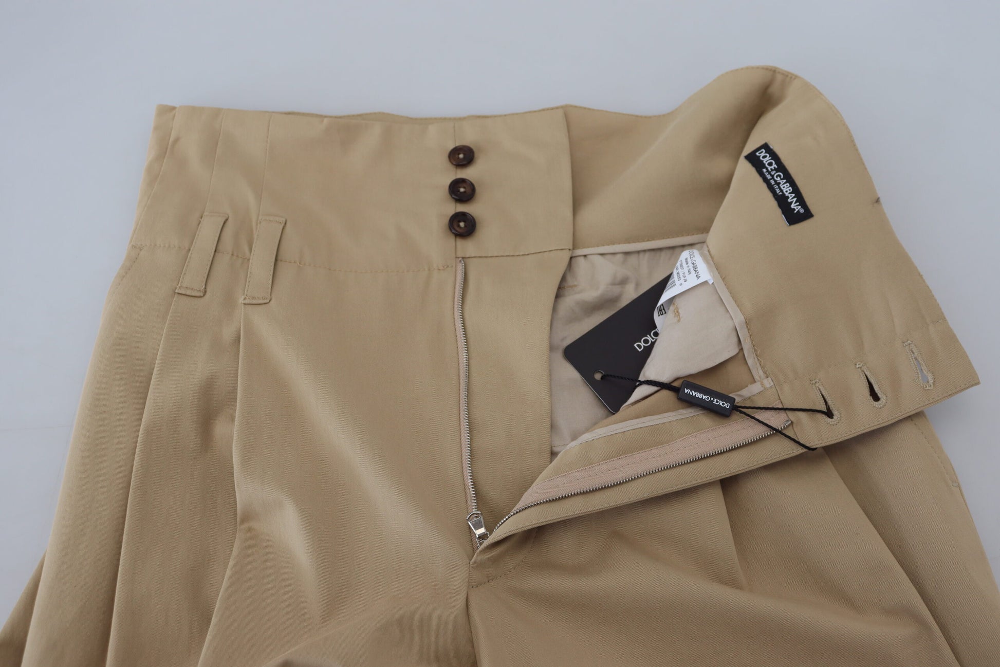 Dolce & Gabbana Brown Cotton High Waist Tapered Pants by Dolce & Gabbana