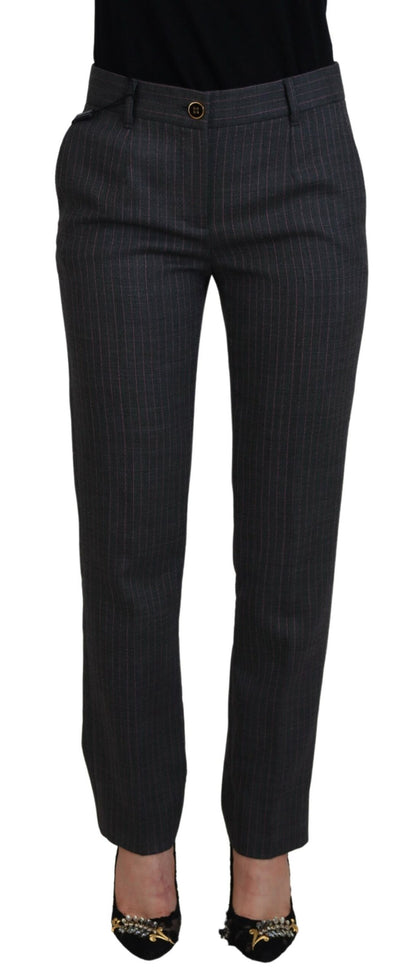 Dolce & Gabbana Gray Stripes Wool Tapered Women Pants by Dolce & Gabbana