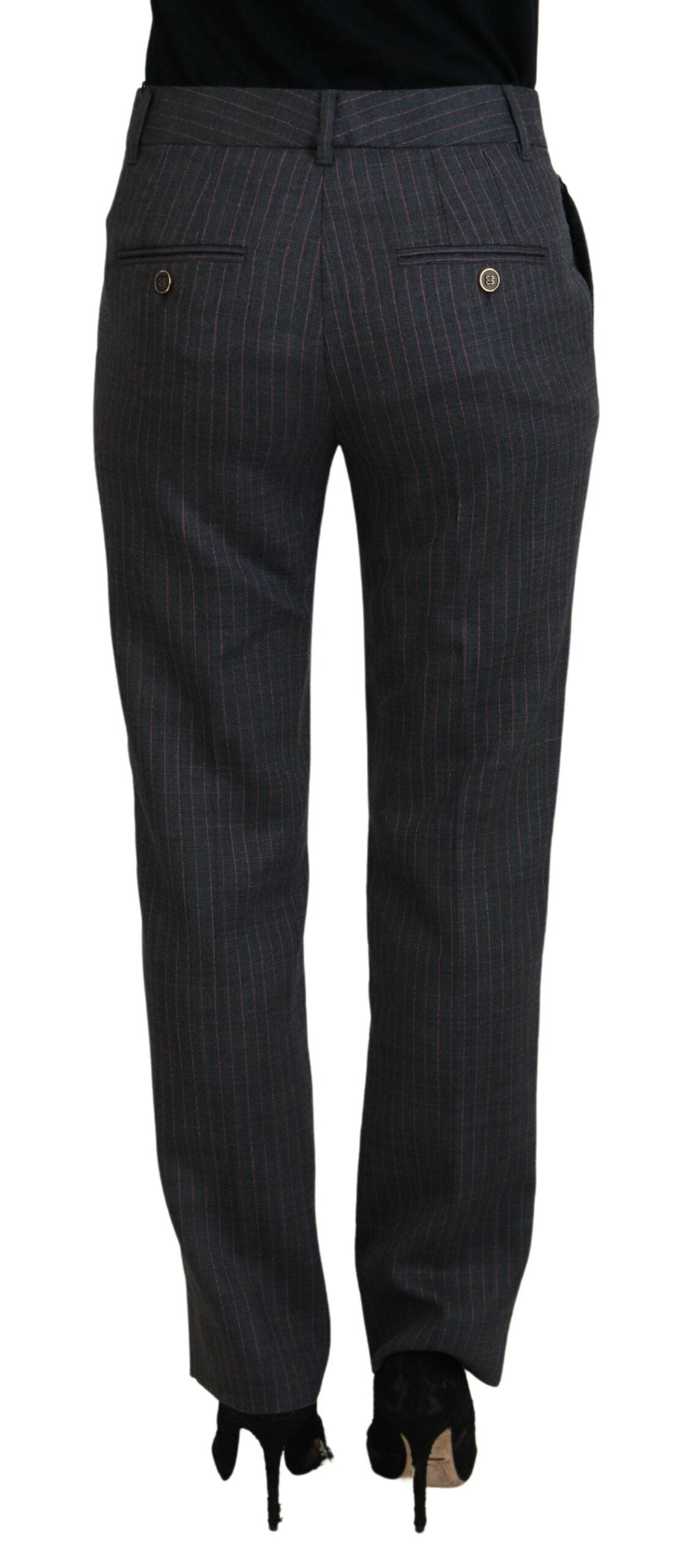 Dolce & Gabbana Gray Stripes Wool Tapered Women Pants by Dolce & Gabbana