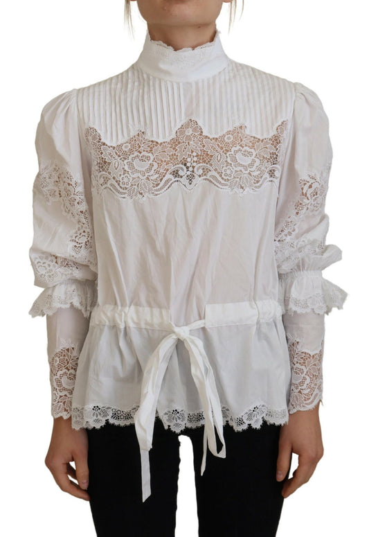Chemisier élégant en coton à bordure en dentelle blanche Dolce &amp; Gabbana