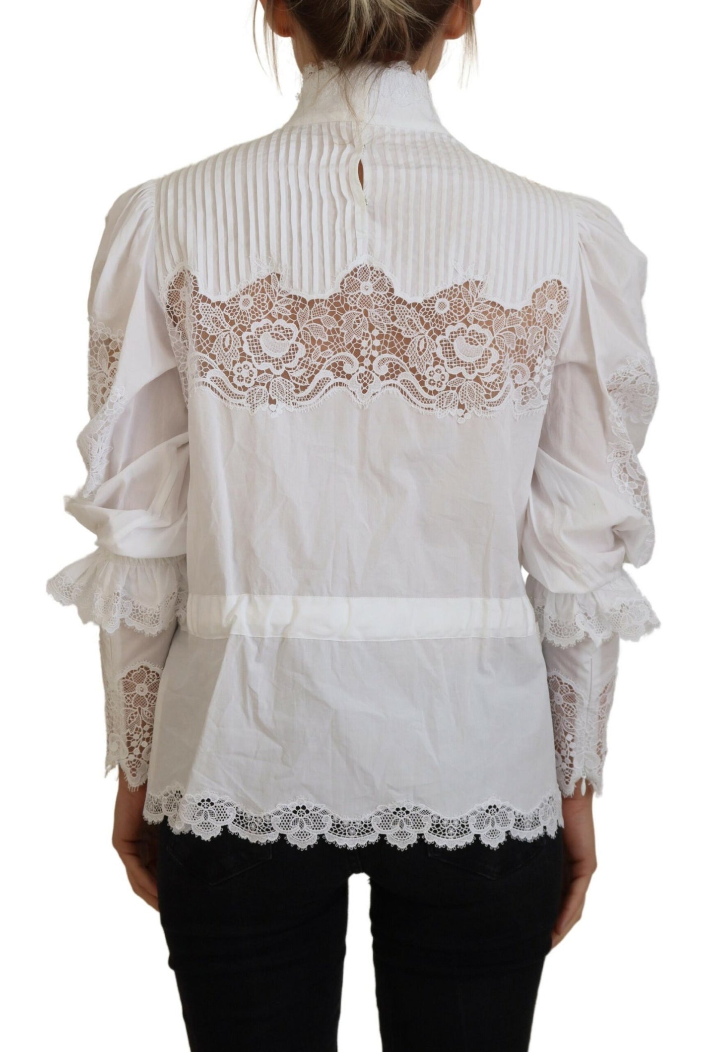 Chemisier élégant en coton à bordure en dentelle blanche Dolce &amp; Gabbana