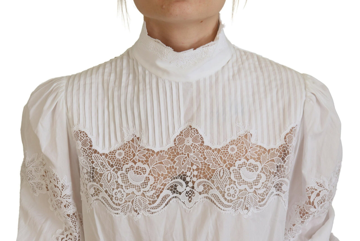 Chemisier élégant en coton à bordure en dentelle blanche Dolce &amp; Gabbana
